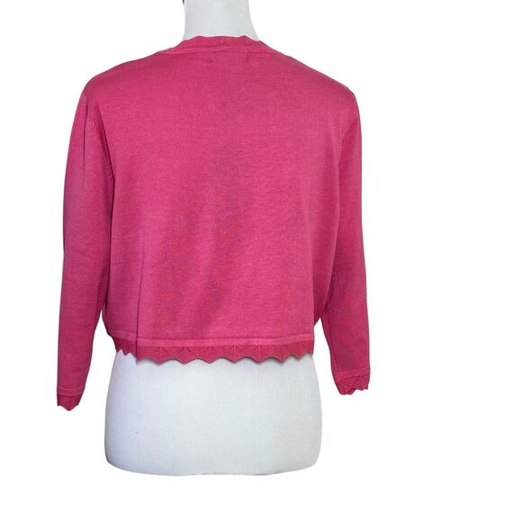 KANCY KOLE Pink 3/4 Sleeve Shrug Cardigan Open Front Scalloped Cropped Sz3X NWT - Picture 2 of 7